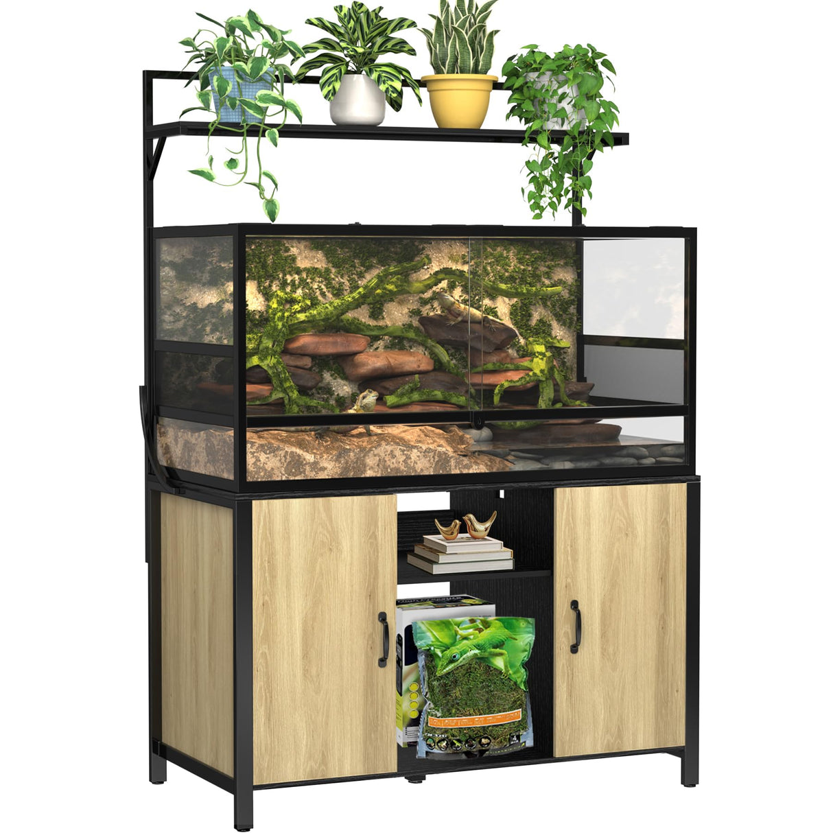 GDLF Reptile Tank Stand Terrarium Stand with Cabinet for Accessories Storage 48" X 24" Tabletop Fits up to 120 Gallon Bearded Dragon Tank, Reptile Terrarium,turtle tank,Natural Wood Color GDLF
