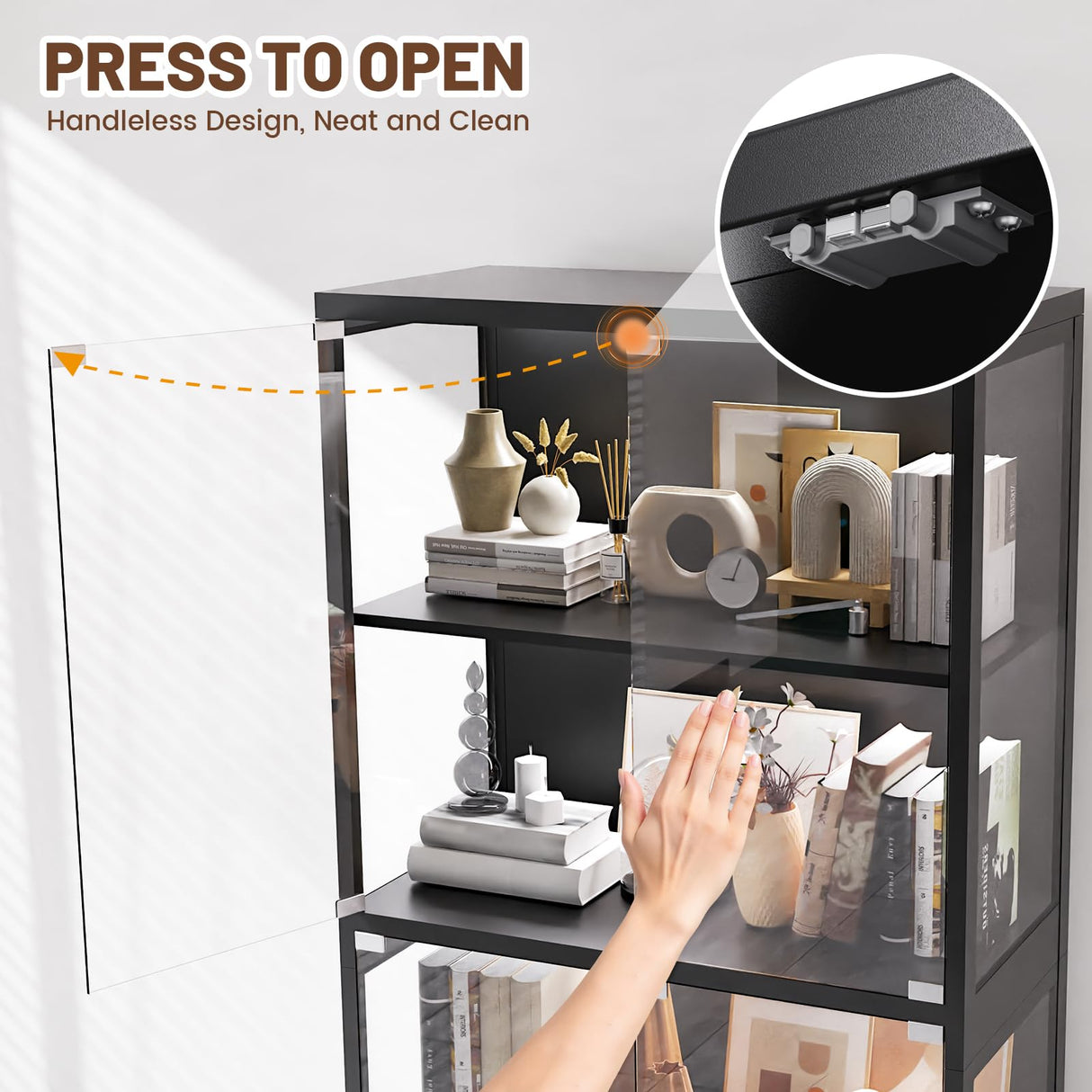 XCXVVB Display Cabinet,Display Case with Glass Doors,4-Tier Curio Cabinet with 5 Color LED Hights,Heavy Duty Free-Standing Bookcase for Exhibition Hall,Living Room XCXVVB