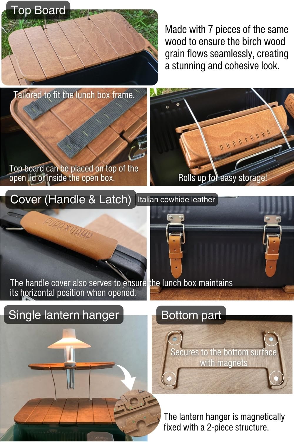 Generic Stanley Lunch Box Accessories for 10qt, 9.5L PUPACAMP Handmade Wood Table (Single Lantern Hanger Kit), Natural, st-pupa-01 Generic