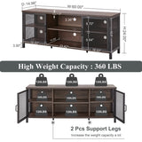 FATORRI Industrial Entertainment Center for TVs up to 65 Inch, Rustic Wood TV Stand, Large TV Console and TV Cabinet for Living Room (60 Inch Wide, Walnut Brown) FATORRI