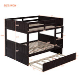 Merax Full Over Full Bunk Bed with Trundle,Wooden Trundle Bed Frame with Ladder Safety Guardrail,Convertible to 2 Platform Beds for Kids Teens,Espresso Merax