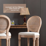 Nrizc French Country Bar Stools Set of 2, Farmhouse BarStools with Solid Wood Frame and Upholstered, Rattan Back Kitchen Bar Stool for Dining Room, Kitchen Nrizc