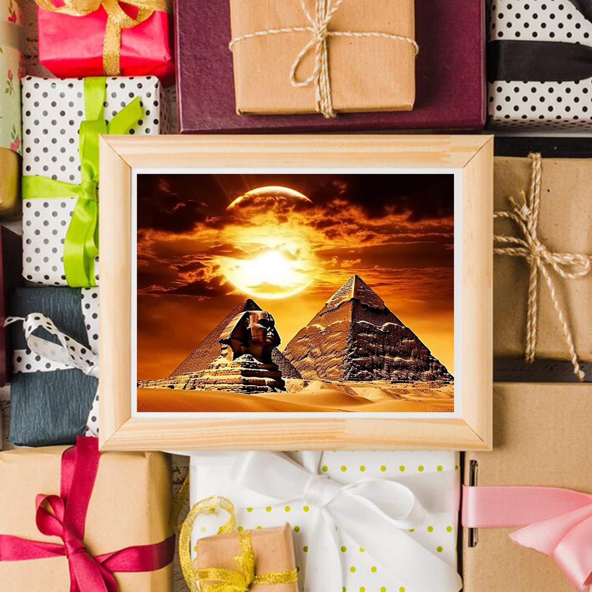 TUTUMAY21 Diamond Art Painting Ancient Egypt Modern Pyramid Sphinx Wonder of The World Egypt Giza Kit for Adults by Number Kits Gem Art Wall Home Decor 12x16 inch TUTUMAY21