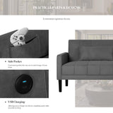 CHYMSUN 82" Convertible Futon Sofa Bed, Comfy Fabric Folding Sleeper Couch Bed w/USB & Adjustable Backrest, 3 in 1 Modern Foldable Recliner Loveseat Futons for Living Room, Apartment, Office (Grey) CHYMSUN