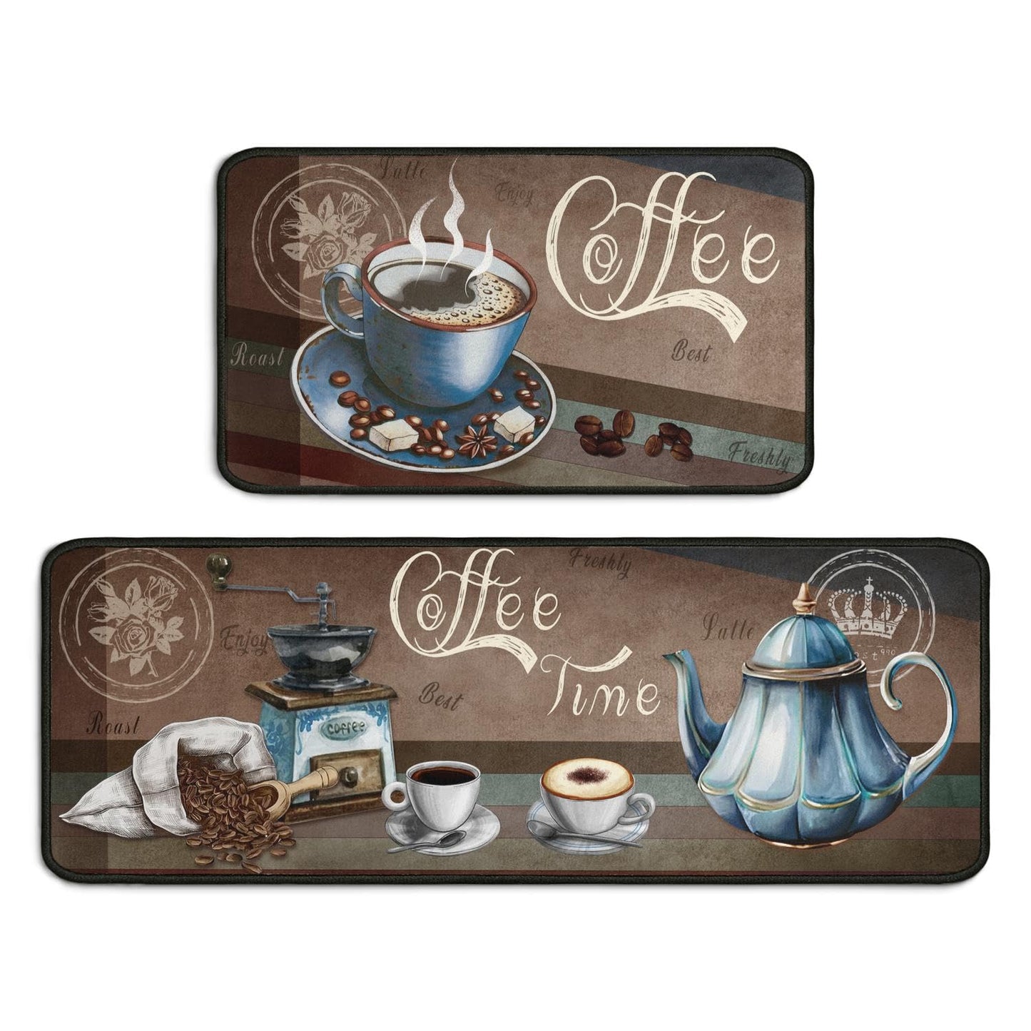 Ghroiep 2 Piece Coffee Kitchen Decor Rugs Set, Farmhouse Country Kitchen Rugs and Mats Non Skid Washable Absorbent Microfiber Kitchen Accessories Decoration Floor Mats 17"x47"+17"x30"