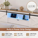 Hasuit Rustic Queen Size Bed Frame with LED Lights, Charging Station, and Storage Drawers Hasuit
