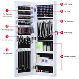 GISSAR Full Length Mirror Jewelry Cabinet, 6 LEDs Jewelry Armoire Wall Mounted Over The Door Hanging, Jewelry Organizer Display Storage Furniture with Lights Locker Mirrored Cabinet, White GISSAR