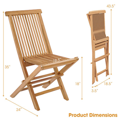 Tangkula 2 Piece Wood Patio Folding Chair, Sturdy Teak High-Back Chair with Slatted Design, Portable & Lightweight Outdoor Dining Chair, Natural Appearance, Perfect for Backyard, Camping - WoodArtSupply