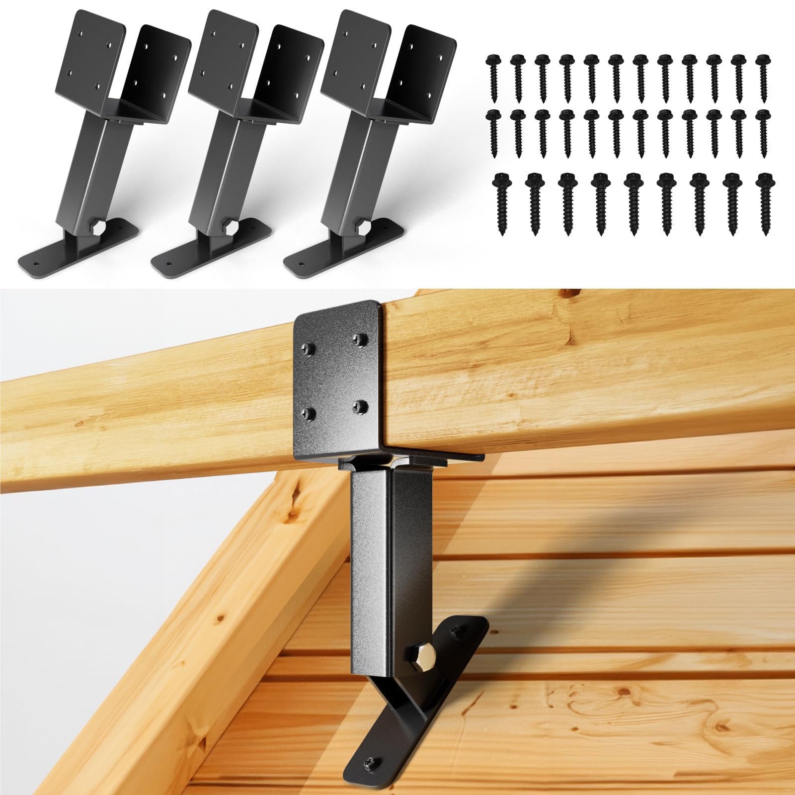 Pergola Roof Riser 3Pack Black Saddle 304 Stainless Steel Adjustable Angle Pergola Roof Riser Brackets for Patio Cover Wood Patio Pergola - WoodArtSupply