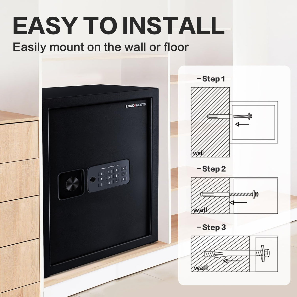 Safe Box, 1.7 Cubic Feet Home Safe, Electronic Digital Keypad, Alarm System, W/Fireproof Bag, Removable Shelf, Money Box for Money Documents, Home Use,13.78"D x 12.99"W x 16.54"H Locksworth