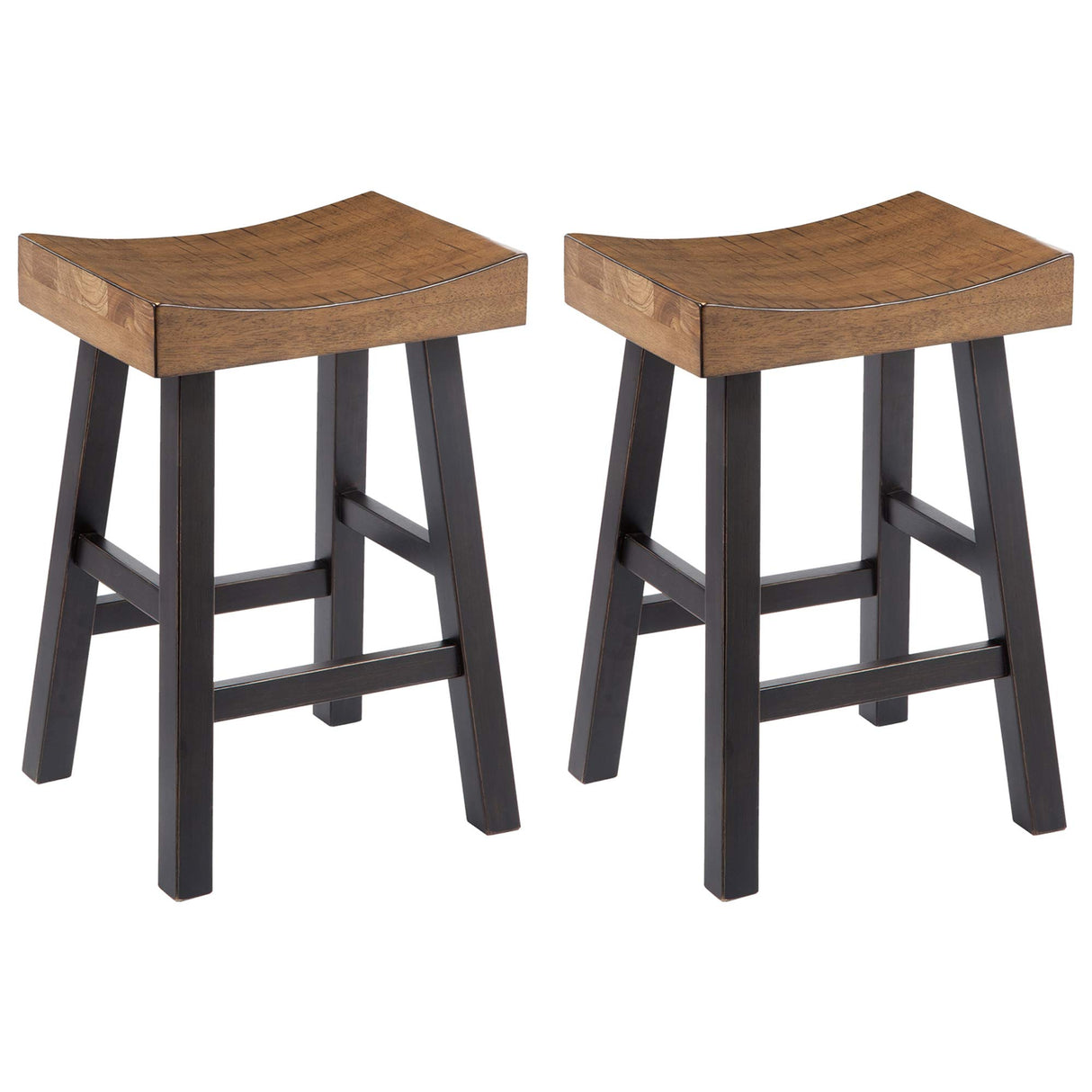 Signature Design by Ashley Glosco Farmhouse 25.5" Counter Height Saddle Barstool, Set of 2, Two-Tone Brown Signature Design by Ashley
