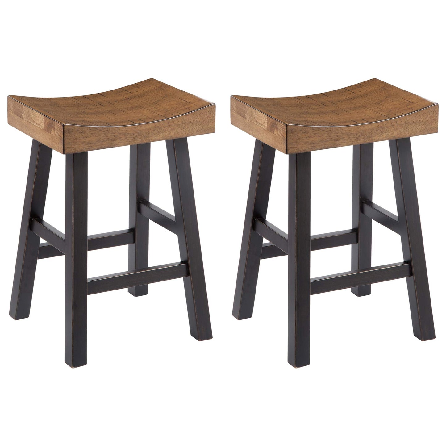 Signature Design by Ashley Glosco Farmhouse 25.5" Counter Height Saddle Barstool, Set of 2, Two-Tone Brown - WoodArtSupply