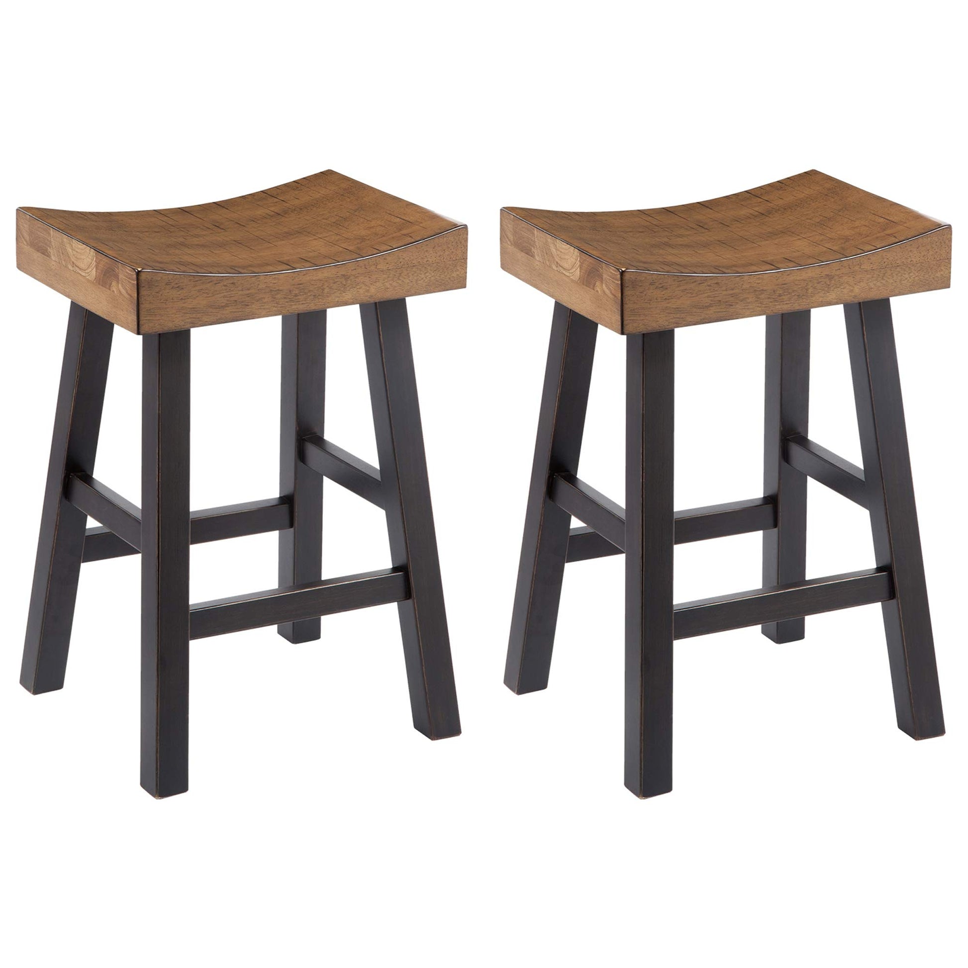 Signature Design by Ashley Glosco Farmhouse 25.5" Counter Height Saddle Barstool, Set of 2, Two-Tone Brown - WoodArtSupply