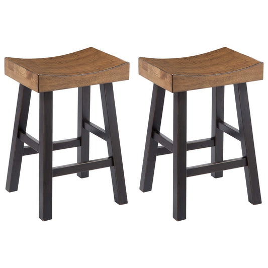 Signature Design by Ashley Glosco Farmhouse 25.5" Counter Height Saddle Barstool, Set of 2, Two-Tone Brown - WoodArtSupply