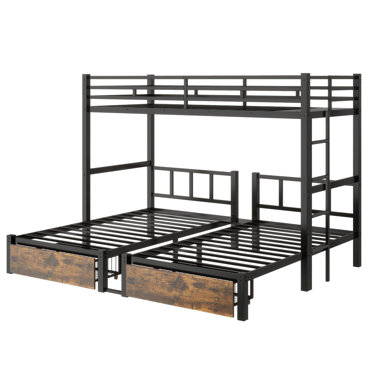 FULLJOJOR Triple Bunk Bed for Kids,Detachable TwinXL Over Twin Over Twin Metal Bunk Bed with Guardrails,Ladder & Storage,Converts to 3 Separate Beds,Easy to Assemble(3 Bunk Beds for Kids) FULLJOJOR