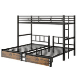 FULLJOJOR Triple Bunk Bed for Kids,Detachable TwinXL Over Twin Over Twin Metal Bunk Bed with Guardrails,Ladder & Storage,Converts to 3 Separate Beds,Easy to Assemble(3 Bunk Beds for Kids) FULLJOJOR
