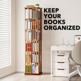 SpaceAid 6 Tier Rotating Bookshelf Tower, Bamboo Spinning Book Shelf, Revolving 360 Bookcase Storage Swivel Round Carousel, Vertical Rotate Turning Spiral Corner Organizer (6-Tier Walnut) SpaceAid
