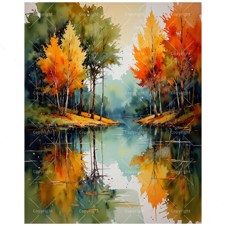Fall Forest Watercolor Paint by Numbers Kit for Adults - DIY All Trees and Lake Reflection Painting on Canvas 16x20 Inches, Acrylic Paint Set, Suitable for Beginners, Art for Home Decoration or Gifts DecorFriday
