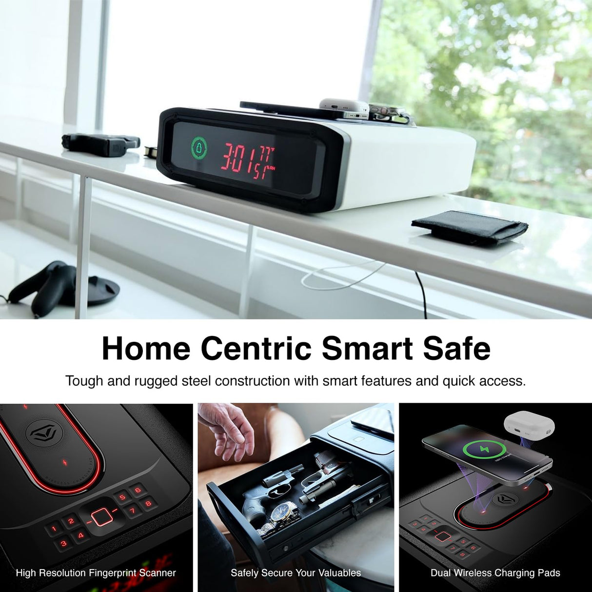 VAULTEK DS5i Smart Station™ Biometric Smart Safe with Dual Wireless Phone Charger + Auto Open Drawer + Bluetooth Safe Management (Alpine White) VAULTEK