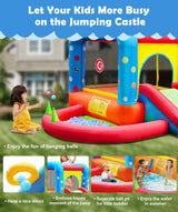 Step4Fun Inflatable Bounce House, Kids Castle Slide Bouncer for Children Jumping Outdoor and Indoor Party, Baby Backyard Water Jumper Toy with Blower, Ball Pit Pool, Ideal Gifts（112 x 98 x 65”） Step4Fun