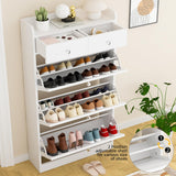 VOWNER Shoe Cabinet with 3 Flip Drawers & 2 Drawers, Freestanding Shoe Storage Cabinet with Adjustable Shelves, Shoe Organizer for Entryway, Hallway, Living Room, White VOWNER