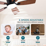 Ayaoty Ceiling Fans with Lights, 42 inch Low Profile Ceiling Fan with Light and Remote Control, Flush Mount, LED Dimmable DC Reversible Modern Ceiling Fan for Bedroom Ayaoty