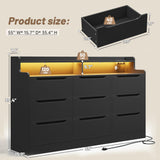 EnHomee 9 Drawers Dresser with LED Light Storage Shelves,Black Dresser for Bedroom with Charging Station,Dressers & Chests of Drawers with Handleless in Modern Style,Tall Wooden Dresser for Home EnHomee