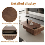 LKTART 38.6''Walnut Fluted Lift Top Coffee Table Modern Handcraft Drum Wooden Solid Wood Veneer Tea Table for Living Room Apartment(Hidden Storage) LKTART