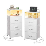 WLIVE Night Stand Set of 2 with Charging Station, LED Nightstand Sets with 3 Fabric Drawers, Tall Bedside Table with 3 USB Ports and 2 Outlets, Dresser for Small Space, 31.93" H Side Table for Bedroom WLIVE