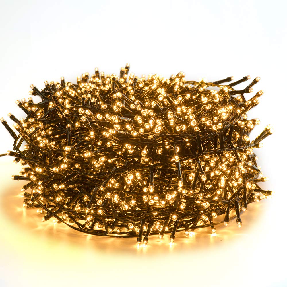 Quntis 82ft 1000 LED Cluster Christmas String Lights - Dark Green Wire Christmas Tree Lights - 8 Modes Outdoor Waterproof Christmas Lights Plug in for Holiday Wedding Party Home Decor, Warm White Quntis