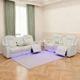 Caberryne Power Recliner Sofa Set with LED Lights,Leather Reclining Couch and Loveseat Set with USB Port/Coffee Table/Cup Holder,Living Room Set with 4 Recliner Seats for House(2 Piece Set,Creamy) Caberryne