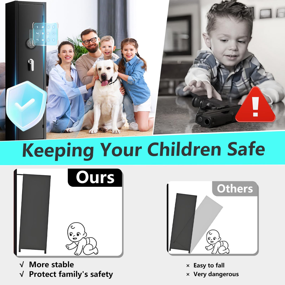 KARUIKEV 3-4 Long Rifle Gun Safe, Digital Keypad Large Gun Safe for Home Rifle and Shotguns, Quick Access Gun Cabinets with LED Light, Gun Safe with Adjustable Gun Rack and Removable Shelf Karuikev