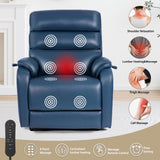 EONIX Dual Motor Lay Flat Power Lift Recliner Chair for Elderly, Electric Faux Leather Lift Chairs for Adults, 400lbs Heavy Duty Power Recliner Lift Sofa with Heat and Massage, Navy Blue EONIX