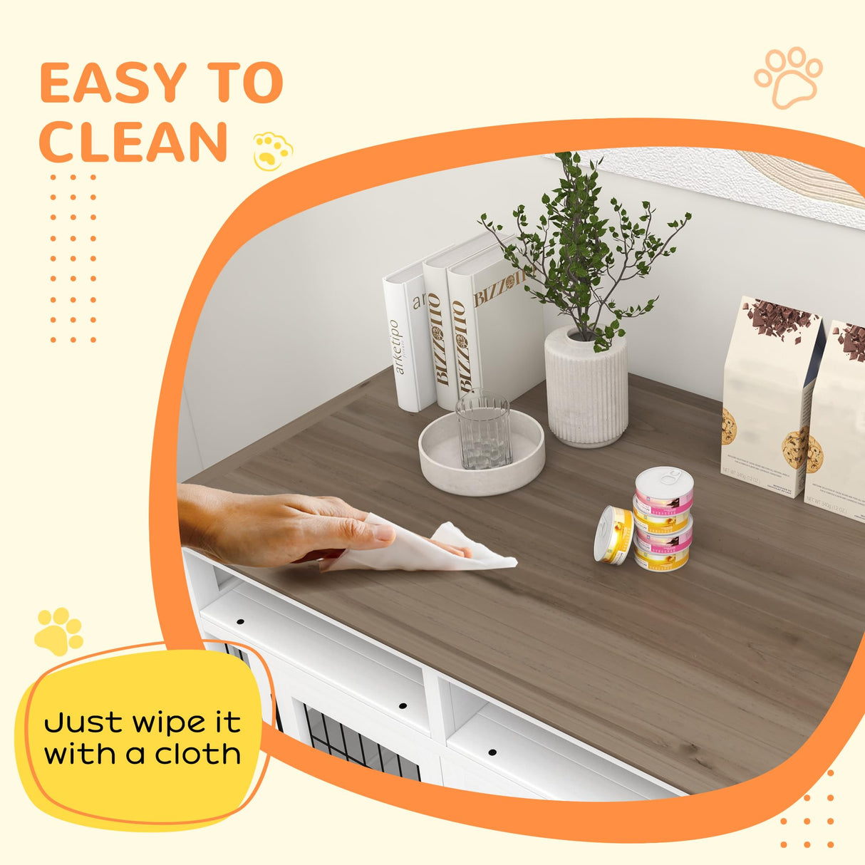 PawHut Dog Crate Furniture Side End Table with Storage, 41" Modern Wooden Dog Kennel Furniture with Double Doors for Small and Medium Dogs, White PawHut