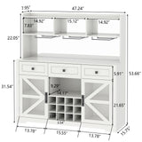 Gyfimoie Farmhouse Wine Bar Cabinet with LED Lights, Kitchen Coffee Bar Cabinet with Acrylic Mirror, Wine & Glass Rack, Storage Shelves and 3 Drawers (2-Tier Hutch) Gyfimoie