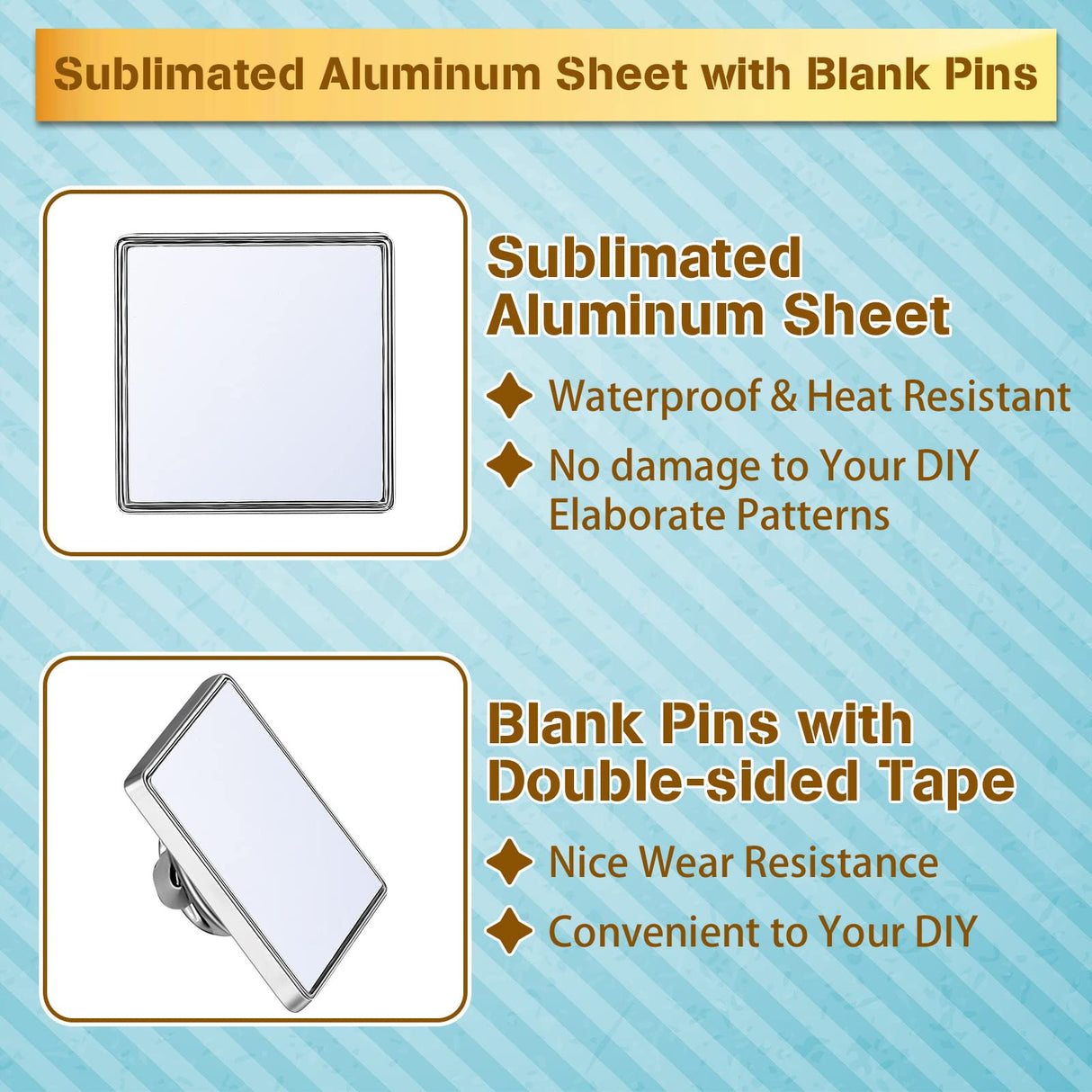 Jexine 50 Pcs Sublimation Blank Pins DIY Button Badge Kit Sublimation Silver Blank Aluminum Sheet with Butterfly Pin Backs for DIY Craft Lapel Jewelry Making Supplies (Square) Jexine