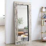 KIAYACI Full Length Mirror Floor Mirror Wood Frame Wall Mounted Mirror Distressed Style Wide Frame Dressing Make Up Mirror for Bathroom/Bedroom/Living Room/Entry/Farmhouse (Light Gray, 58" x 24") KIAYACI