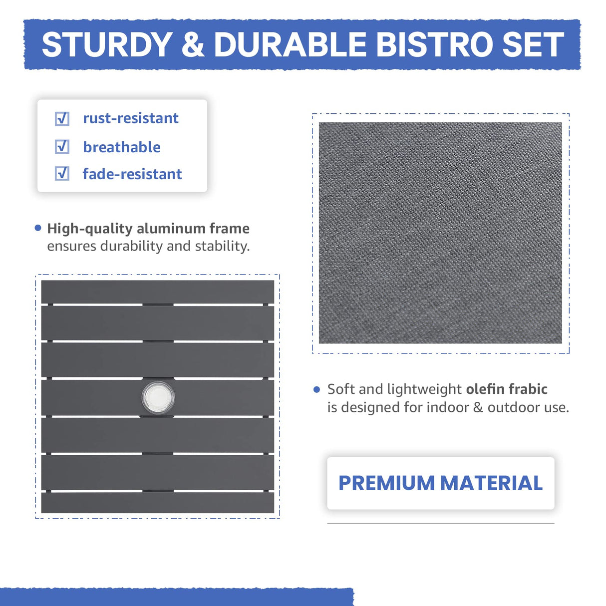 Soleil Jardin 5 Piece Outdoor Dining Set, Aluminum Patio Furniture Dining Set with Round Dining Table w/Umbrella Hole and 4 Stackable Chairs w/Cushions for Yard, Garden, Porch and Pool, Dark Gray Soleil Jardin