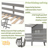 Harper & Bright Designs House Bunk Bed Twin Over Twin for Kids, Wood Bunk Beds with Roof, Windows, Window Box and Small Door, Floor Bunk Beds with Ladder and Guard Rails for Girls Boys,Grey Harper & Bright Designs