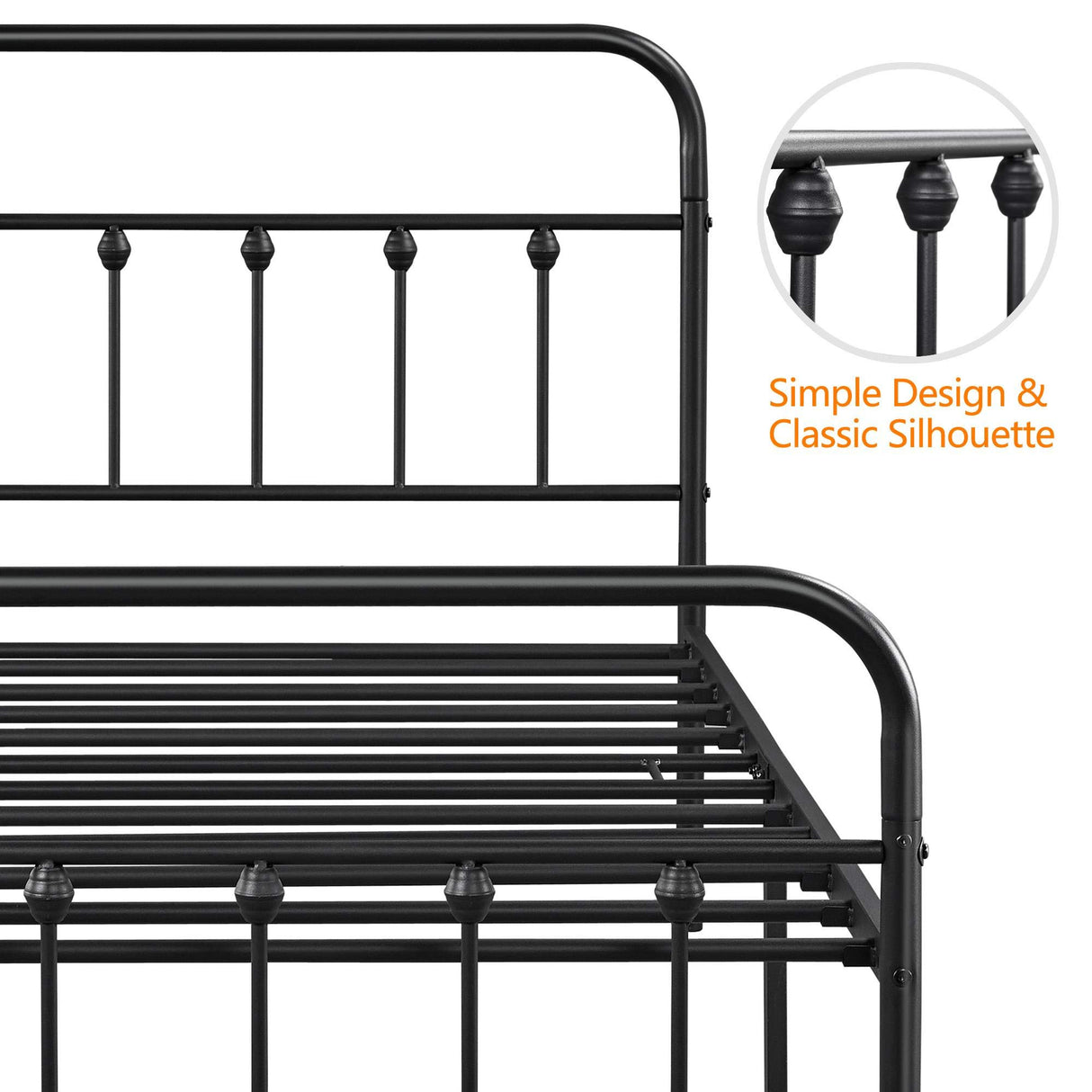 Topeakmart Twin Size Victorian Style Metal Bed Frame with Headboard/Mattress Foundation/No Box Spring Needed/Under Bed Storage/Strong Slat Support Black Topeakmart