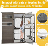 Gowoodhut Large Outdoor Catio Cat Enclosures - Wooden Cat House Weatherproof with Multi Platforms & Weather Resistant Roof, Catio Combined- 71" H 77" L Gowoodhut