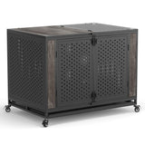 REXWELTEN 42" Heavy Duty Dog Crate Furniture for Medium and Large Dogs, Enclosed Design with 0.5 inch Holes, Indestructible Metal Kennel for High Anxiety Dogs, Chew Proof Indoor Pet House Cage, Gray Rexwelten