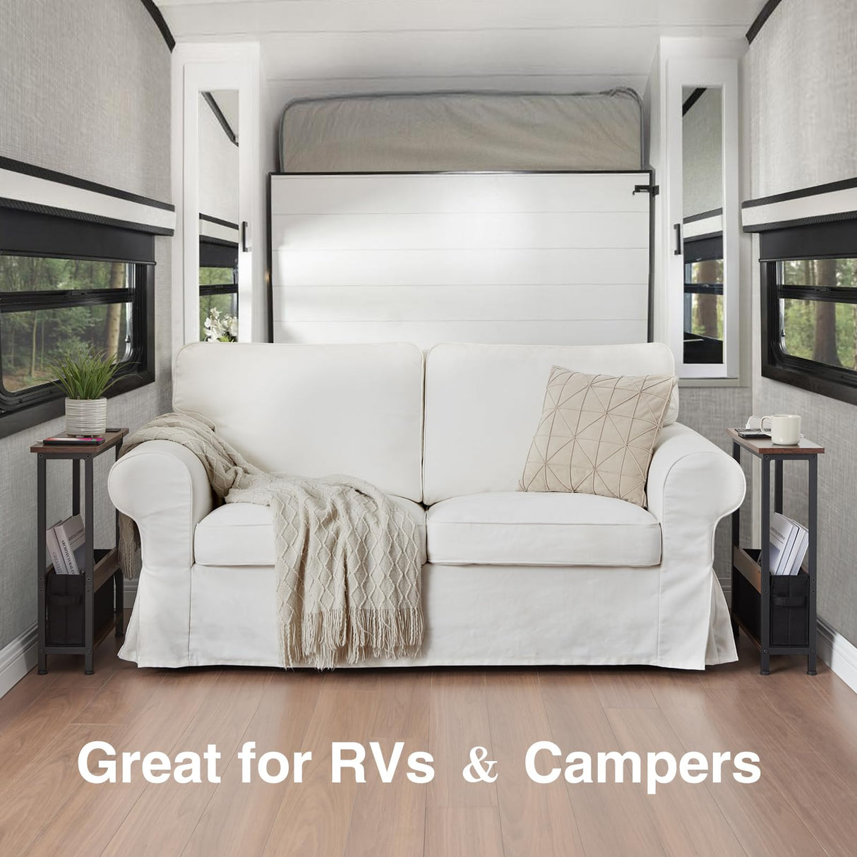 Slim Charging End Table with Storage - For Small Spaces and Bedroom BAMGROW