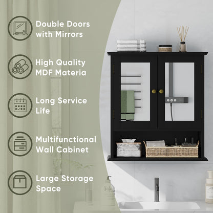 Smuxee Bathroom Wall Cabinet with Mirrors, Black Bathroom Medicine Cabinet with Adjustable Shelves, Over Toilet Cabinet for Bathroom Laundry Room Kitchen - WoodArtSupply