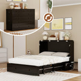 Tafeumob Murphy Bed Queen Size: Murphy Bed Cabinet with Drawer Space-Saving with Shelves&Charging Station for Bedroom, Multipurpose Area, Guest Room, Apartment Black (Mattress not Included) Tafeumob