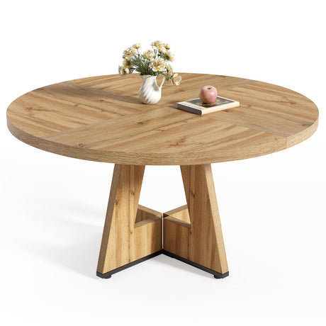 LITTLE TREE Round Dining Table for 4-6 People, 47 Inches with Wooden Pedestal Base, Modern Dinner Table for Dining Room, Kitchen, Living Room LITTLE TREE
