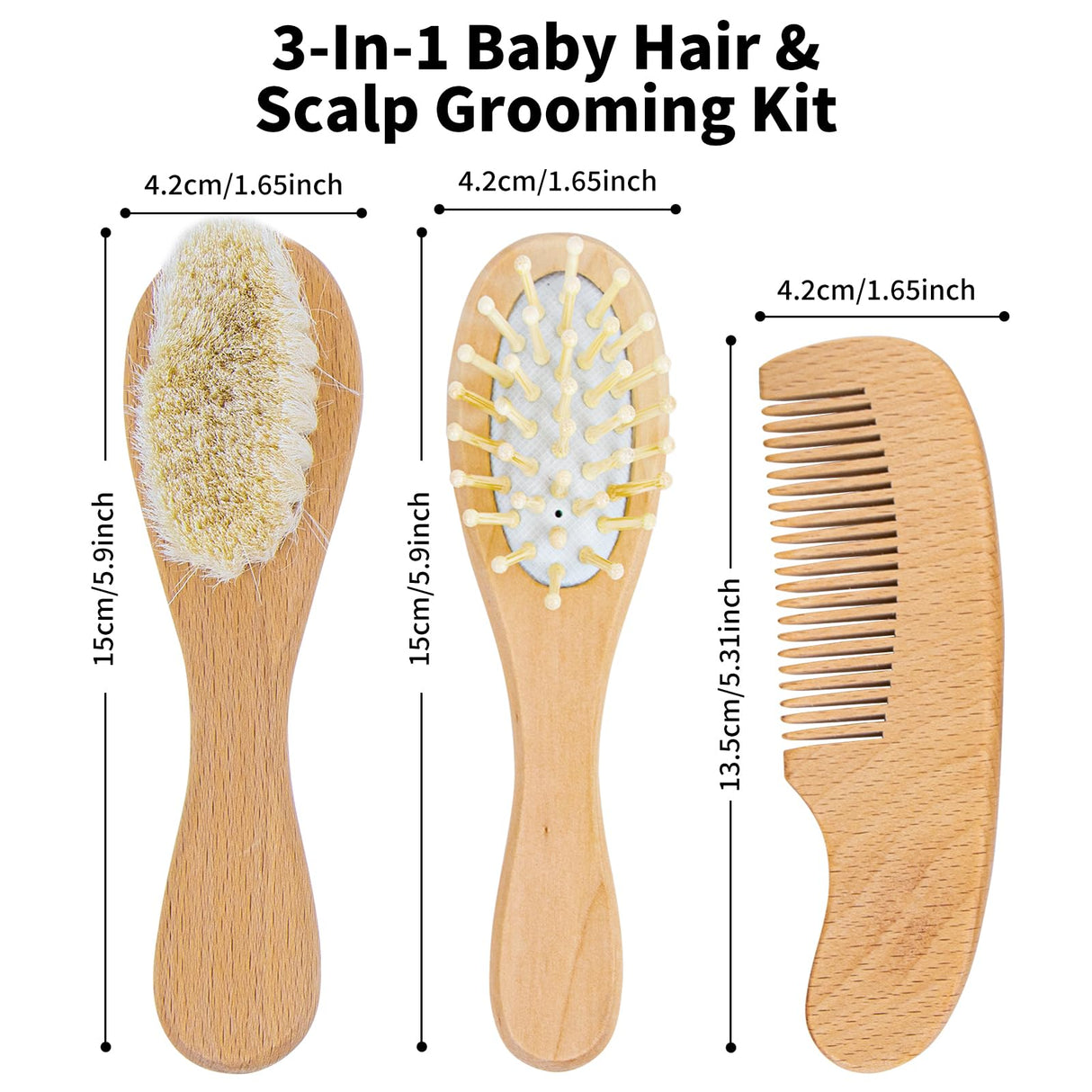 Personalized Baby Hair Brush and Comb Set for Newborn - Custom Wooden Toddler Hair Brush Set with Soft Goat Bristle, Baby Brush Set for Newborns, Toddler Cradle Cap Brush, Perfect Baby Registry Gift Generic