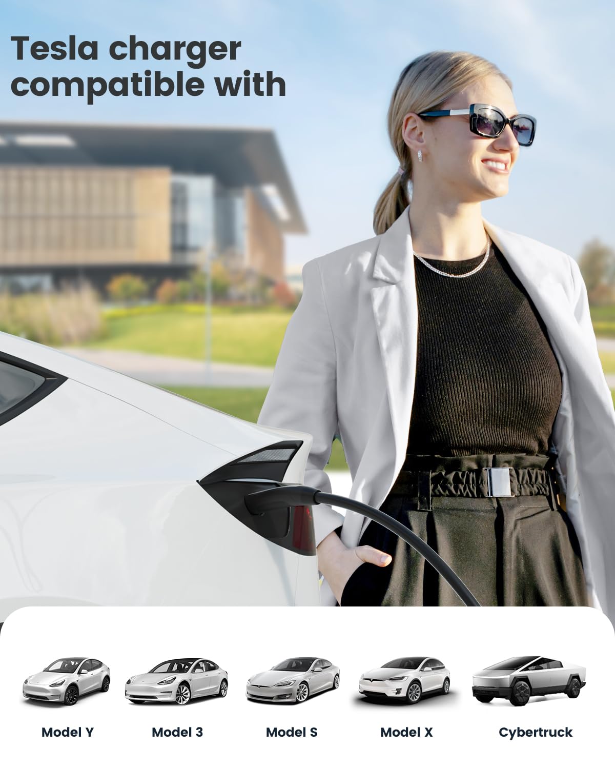 Portable Level 1/2 EV Charger for Tesla, 16A Electrical Tesla Car Mobile Charger 25FT Extension Cable with 240V NEMA 6-20 Plug, 120V NEMA 5-15 Adapter, NACS Home Wall Connector for Tesla Model-Y/3/S/X SEGUMA