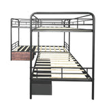 PVWIIK L-Shaped Quad Bunk Bed with Storage Drawers for 4 Kids,Quad Bunk Bed Frame with Built-in Ladder & Full-Length Guardrails,Easy to Assemble,Space Saving, Black PVWIIK