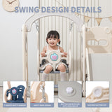 Lovgrils 12 in 1 Toddler Outdoor Playset with Swing, Indoor Swing and Slide Set Playground for Toddlers 1-3, Durable Climber Basketball Hoop Ball Toddler Indoor Playset for Home Playground-White Grey Lovgrils